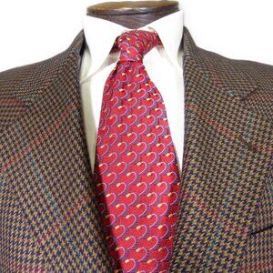 Hugo Boss 40L Wool Sport Coat Blazer Brown Navy Houndstooth Red Teal Check Class